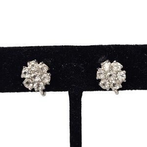 Dainty Tru Kay Sterling Earrings Rhinestone Screwback Vintage 3/8" diame…